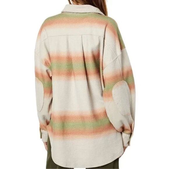 NWT Free People Ruby Shacket Jacket Distressed Oversized L Elbow Patches Cozy - Picture 4 of 13